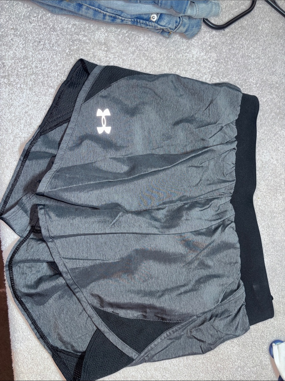 Under Armour Women’s Charcoal Gray Athletic Shorts with Black Waistband